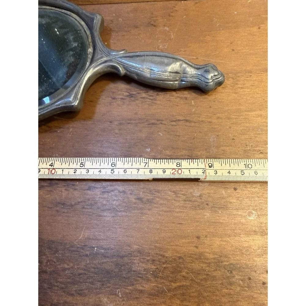 Antique Art Nouveau Hand Mirror Frame Monogrammed Vanity Mirror Silverplate 9